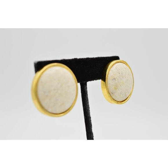 L.G. P. Vintage Clip On Cabochon Earrings Heavy Marbled Chunky Signed 1980s 9L - Picture 5 of 12